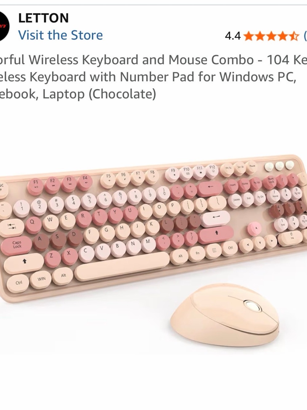 Amazon Retro Round-Key Wireless Keyboard and Mouse Combo - Pink & Cream